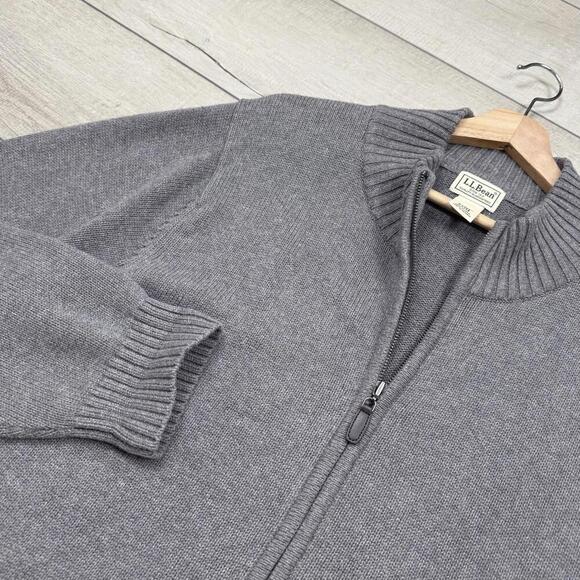 L.L.Bean Men’s Full Zip Sweater Jacket Gray Size L 100% Cotton Knit Shawl Collar - Picture 5 of 8